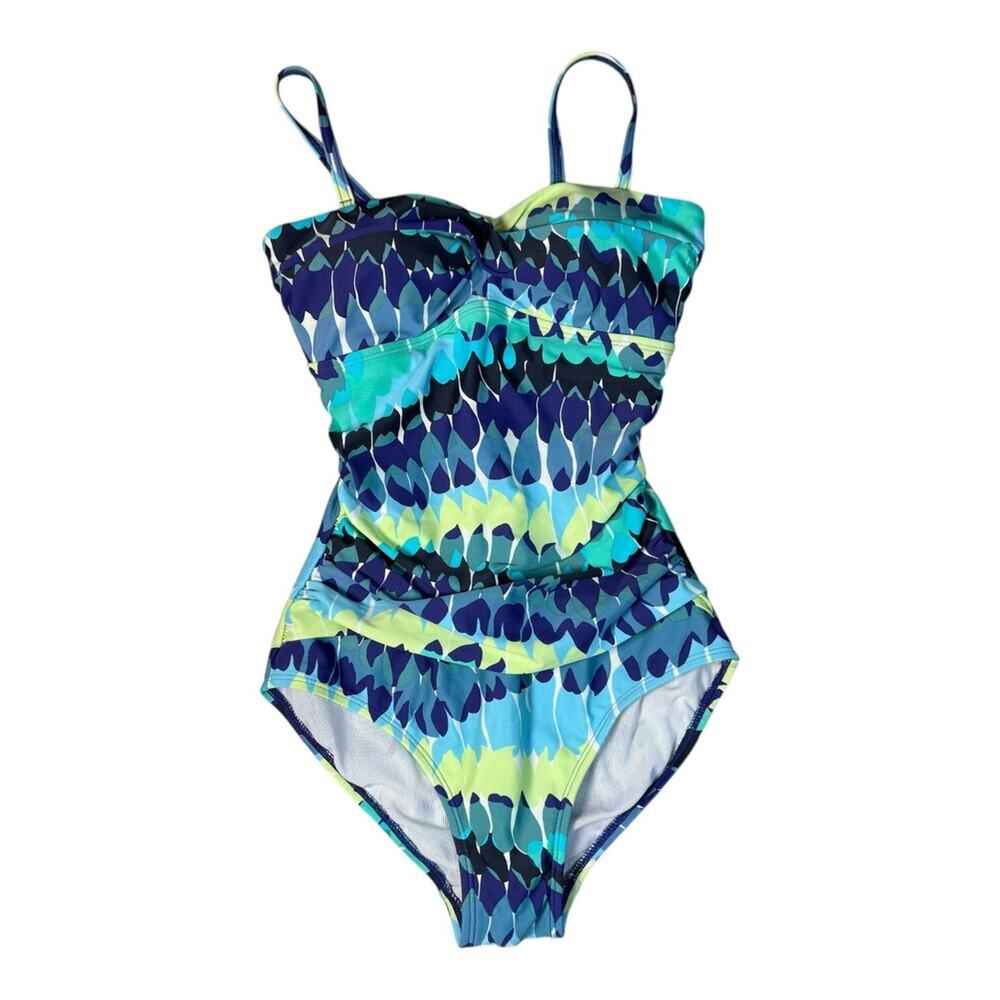 Boden One-Piece Bandeau Bathingsuit Blue Swimsuit Adj Strap Lined 2